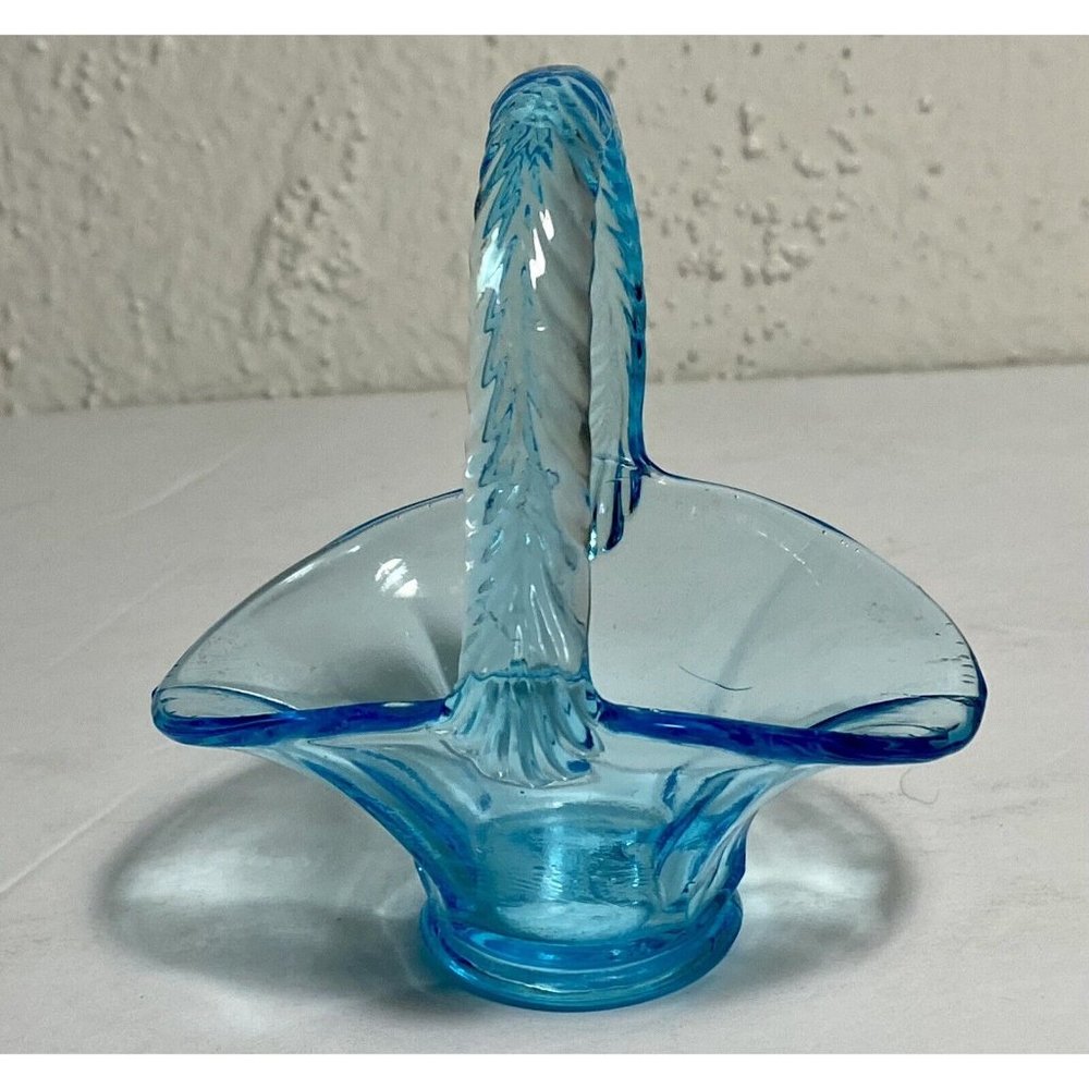 Tiffin Glass #310 Sky Blue 4" Tall 3-1/2" Long Individual Serving Trinket Basket